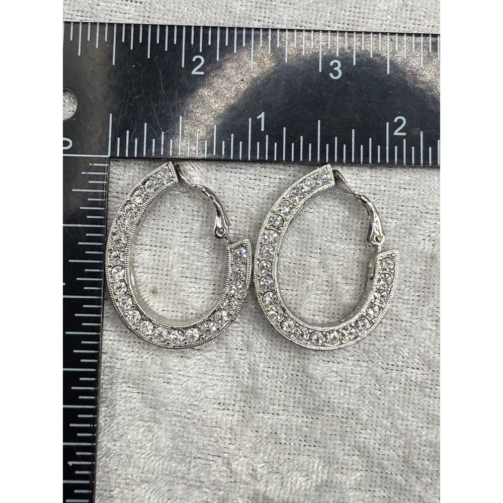 Vintage KJL Earrings Signed‎ Clip Ons Crystal Bling Hoops - Picture 6 of 7